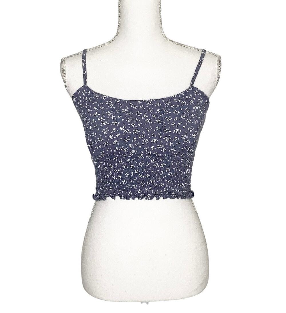 Hollister Blue Ditzy Floral Cropped Cami Tank Smocked Medium